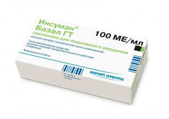 Инсуман Базал ГТ суспензия 100 МЕ/мл 5 флаконов по 5 мл (для инъекций)
